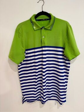 RLX Striped Polo Shirt in Neon Green & Royal Blue